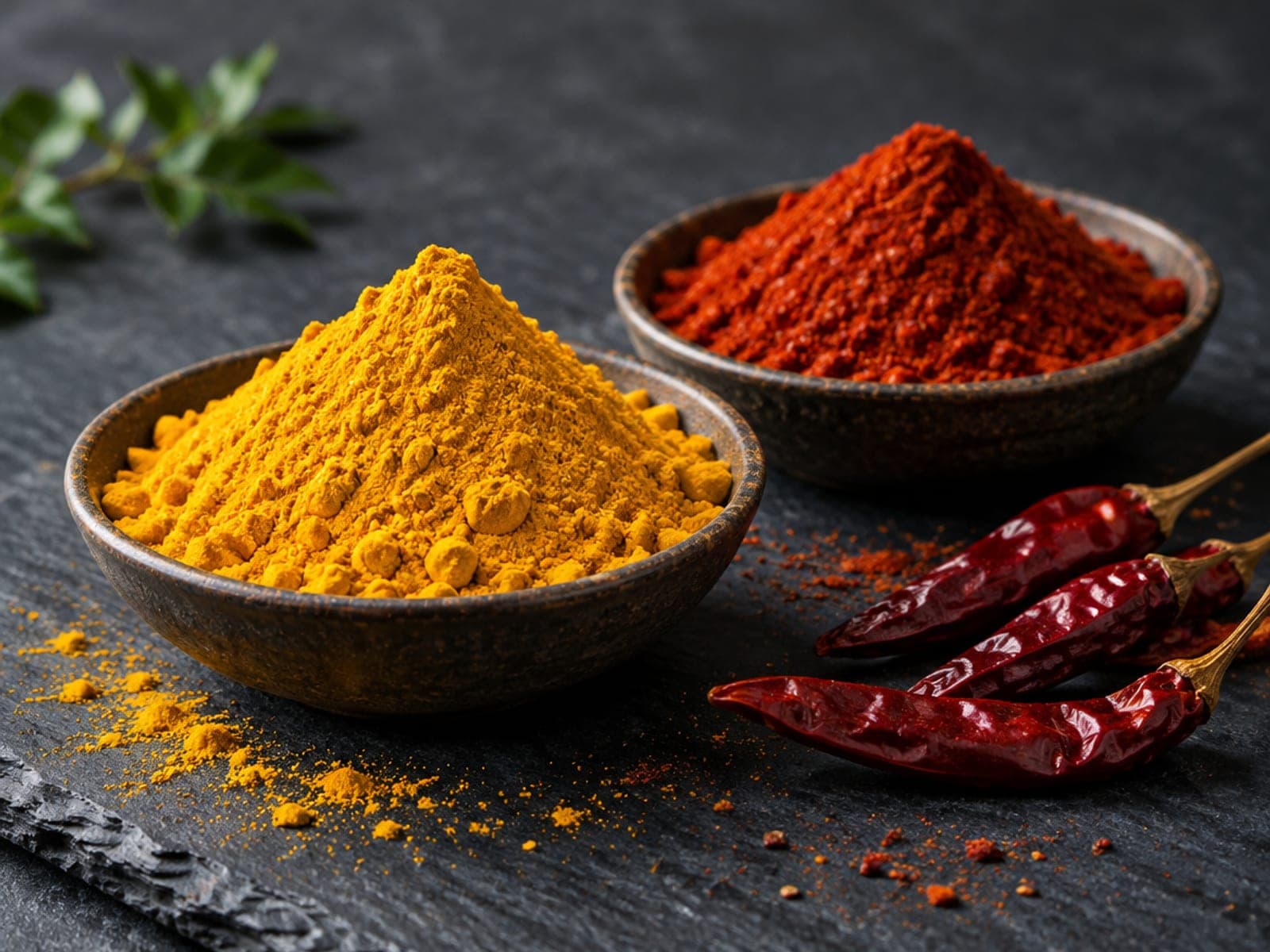 Spices: Turmeric, red chilli and ginger